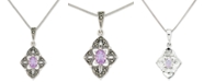 Macy's Amethyst (1/2 ct. t.w.) &  Marcasite Flower 18" Pendant Necklace in Sterling Silver